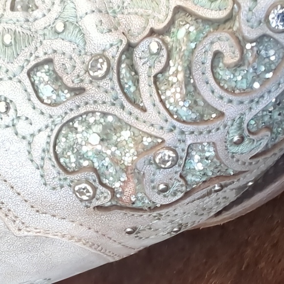CORRAL A3321 pale green glitter inlay & crystals snip toe cowgirl boots sz 7 euc - Picture 15 of 16